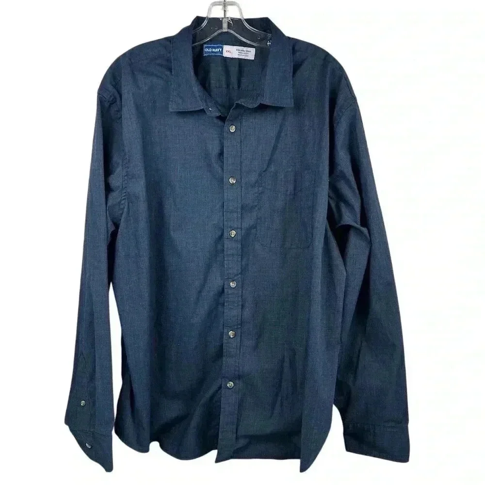 Old Navy Men's XXL Blue Long‎ Sleeve Button-Up Shirt Built-In Flex